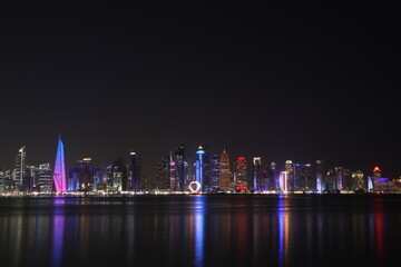 Qatar at night lights view at corniche road
