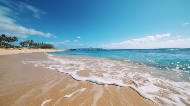 beach and sea HD 8K wallpaper Stock Photographic Image
