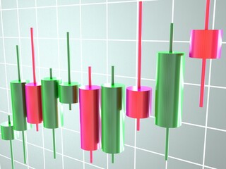 Candlestick stock japanese candles 3D rendering