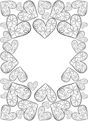 hand-drawn heart with flowers as a frame black and white
