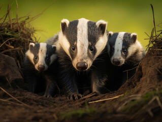 A Badger and Her Babies in Nature | Generative AI