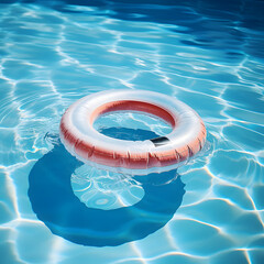Inflatable ring floating in swimming pool on sunny day, vacation
