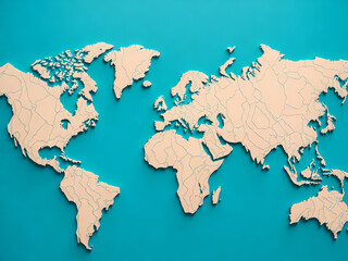 World Map Made from Cut Paper Pieces in Japanese Paper Cut Art