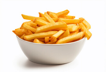 French fries, potato fry in a bowl isolated on white background