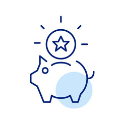 Piggy band with shiny star coin. Receiving rewards and cash back. Pixel perfect, editable stroke icon