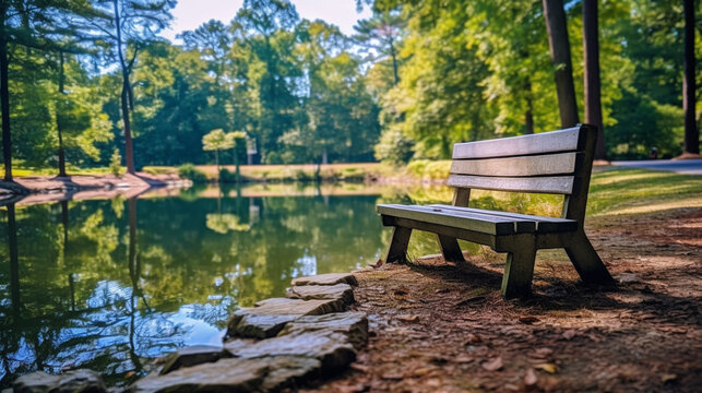 bench in the park HD 8K wallpaper Stock Photographic Image
