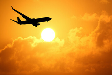 Fototapeta na wymiar airplane in the sky at sunset