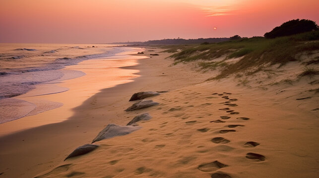 sunset at the beach HD 8K wallpaper Stock Photographic Image
