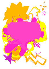 Yellow and purple Speech Bubble Graffiti isolated on white Background. Abstract message symbol, painted with brush. Urban painting style discussion backdrop, in modern dirty street art decoration.