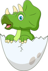 Cute triceratops mascot cartoon hatching from an egg
