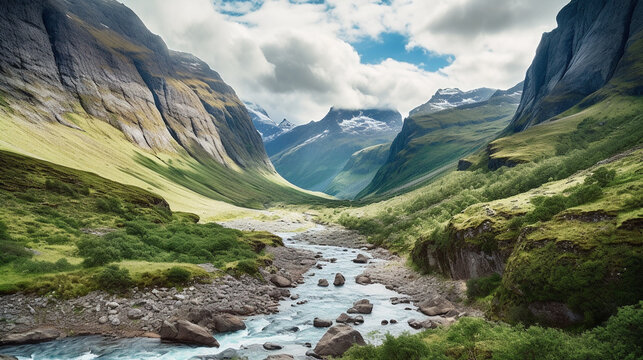 landscape with river HD 8K wallpaper Stock Photographic Image
