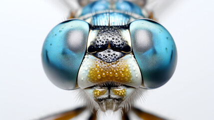 Blue damselfly head macro portrait shot isolated - Generative AI