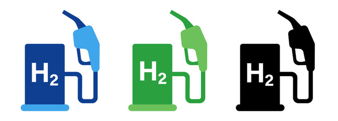 Hydrogen H2 fuel energy alternative pump station in blue green black color