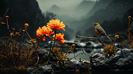 autumn flower in the morning