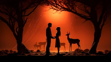 Foto auf Acrylglas Backstein silhouette of a couple