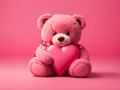 A cute teddy bear is sitting on the floor with a heart