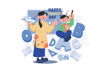 Happy Teacher Day Illustration concept on white background