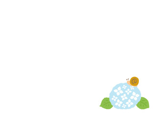 かわいい夏の紫陽花とかたつむり／手書きイラスト