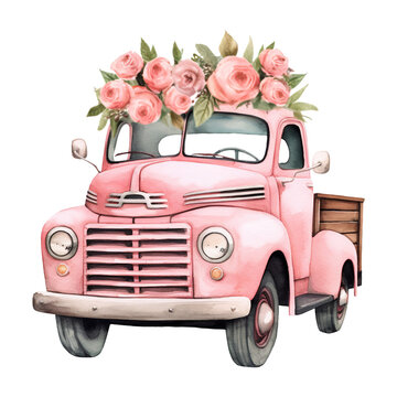 Pink Truck Loaded With Flowers