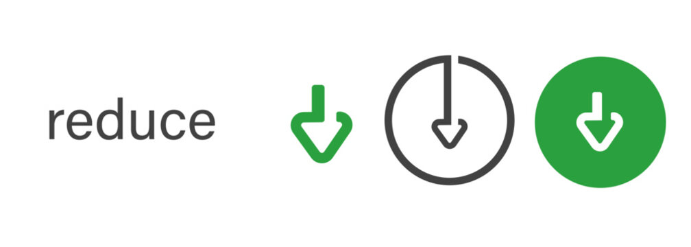 Reduce icon set symbol of arrow down concept of reducing lowering green circle and outline style