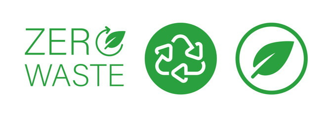 Zero waste icon label sticker design leaves circular triangle green icon set