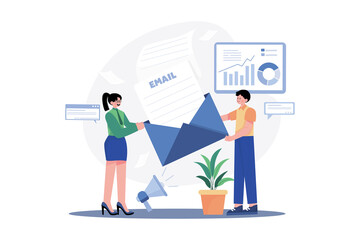 Guy And A Girl Are Engaged In Email Marketing