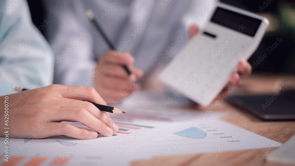 Poster statistical analyst reading graph report and business statistics charts ,Analysis and improvement of corporate strategy ,manage financial and marketing documents ,teamwork ,brainstorming