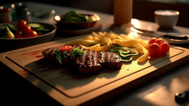 beef steak with vegetables HD 8K wallpaper Stock Photographic Image
