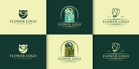Roses line art style. flower luxury beauty salon, fashion, skincare, cosmetic, nature and spa products
