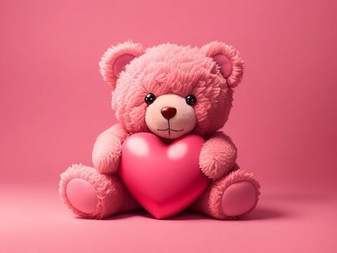 A cute teddy bear is sitting on the floor with a heart
