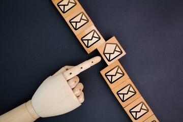 wooden with read and unread email icons. depicts alert for unread un-opened message. Envelope...