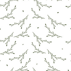 pattern with green twigs on isolated background. Vector illustration