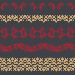 Set of 5 seamless border with motifs of Kazakh, Kyrgyz, Tatar, national Asian decor for borders, textile, plate, tile, and print design. Workpiece for your design.