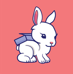 Cute white bunny with a school bag on its back vector