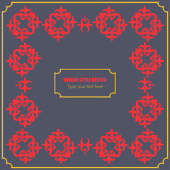 Square Frame. Template for your design. Ornamental elements and motifs of the peoples of the Great Steppe, Mongols, Kyrgyz, Kalmyks, Buryats, Uzbek, national Asian decor for packaging and print design
