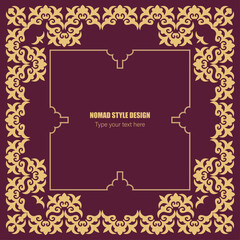 Square Frame. Template for your design. Ornamental elements and motifs of the peoples of the Great Steppe, Mongols, Kyrgyz, Kalmyks, Buryats, Uzbek, national Asian decor for packaging and print design