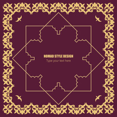 Square Frame. Template for your design. Ornamental elements and motifs of the peoples of the Great Steppe, Mongols, Kyrgyz, Kalmyks, Buryats, Uzbek, national Asian decor for packaging and print design