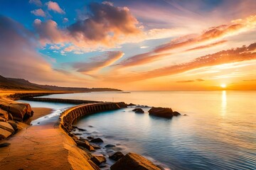 Naklejka premium sunset on the sea shore
