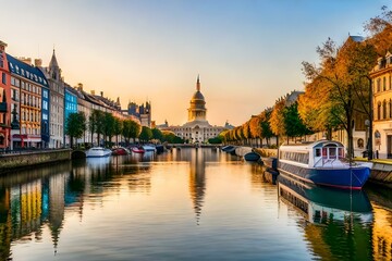 Fototapeta premium lake passing through the city, a beautiful view of the city