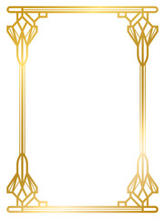 Art Deco gold frame vintage frame line geometric wedding label card frame png transparent background