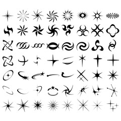 Vector Graphic Assets Set. Bold modern Shapes for Posters Template, flyers, clothes, social media, graphic design, sticker, In Y2k style, Futuristic, Anti-design, Digital Collage, Retro Futurist.