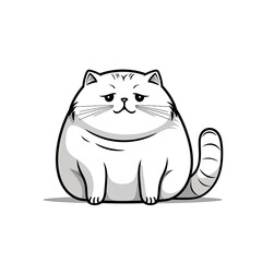 A cheerful plump and fluffy cat painted in black on a white background.
