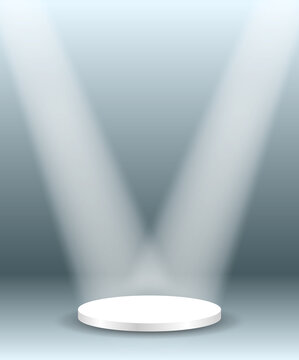 realistic white circular podium with glowing spotlight isolated or round podium with spot lightning. eps vector