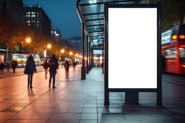 Mock up Blank advertising billboard on bus stop, Generative AI