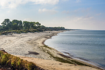 Fototapeta na wymiar Sandy beach on coastline of Baltic Sea on Vistula Spit. Baltiysk. Russia