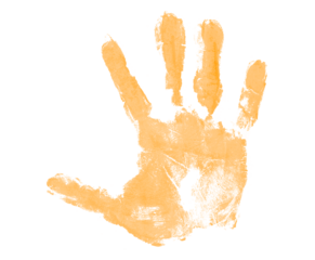 orange hand print isolated on transparent background human palm and fingers