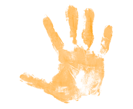orange hand print isolated on transparent background human palm and fingers