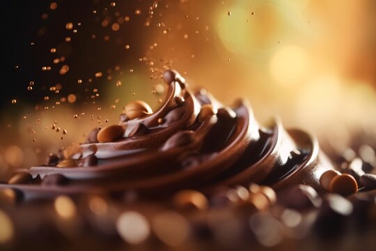 Close-up of a cream and chocolate swirl. Generative AI technology.