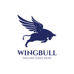 Wingbull. The flying buffalo logo design idea for company, brand, store or business. vector