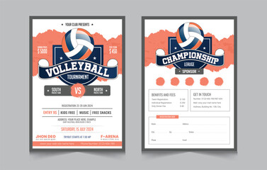 Volleyball championship flyer layout, double sided poster design for Volleyball tournament, vector illustration eps 10